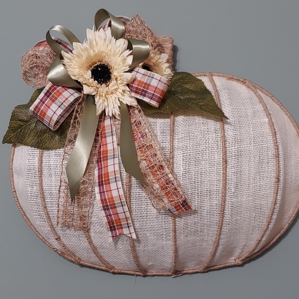 Charming Burlap Pumpkin Wall Decor with Sunflower and Plaid Bow